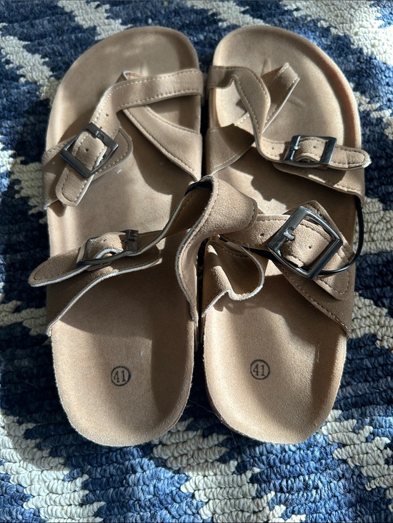 Shoes - Women's Tan Double-Buckle Comfort Sandals